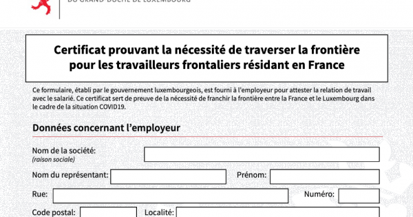 Frontaliers résidant en France : certificat prouvant la nécessité de traverser la frontière